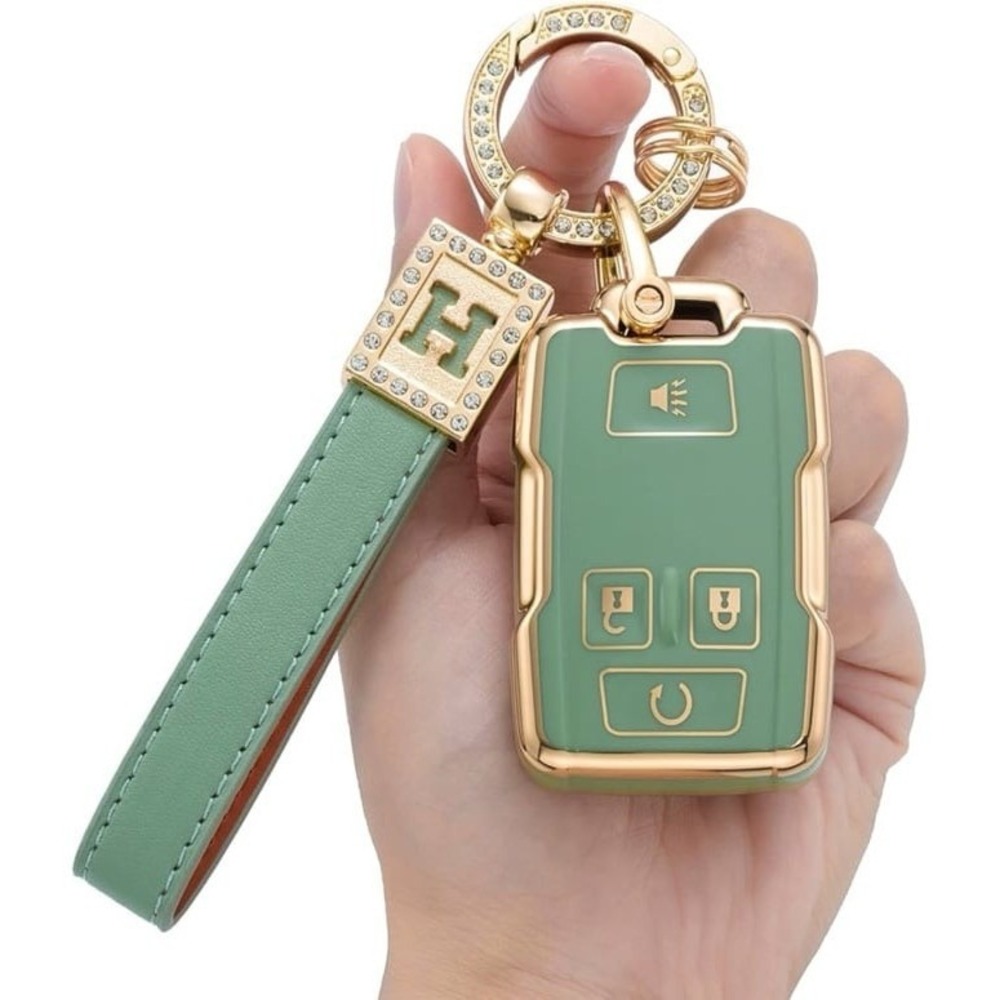 NEW Green & Gold Soft TPU Key Fob Cover & Strap - GMC Sierra/Yukon/Silverado